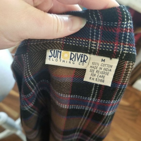 Vintage 90s Flannel Brown Plaid Maxi Skirt Set Vest Fringe Sm Top Medium Skirt - Picture 7 of 11